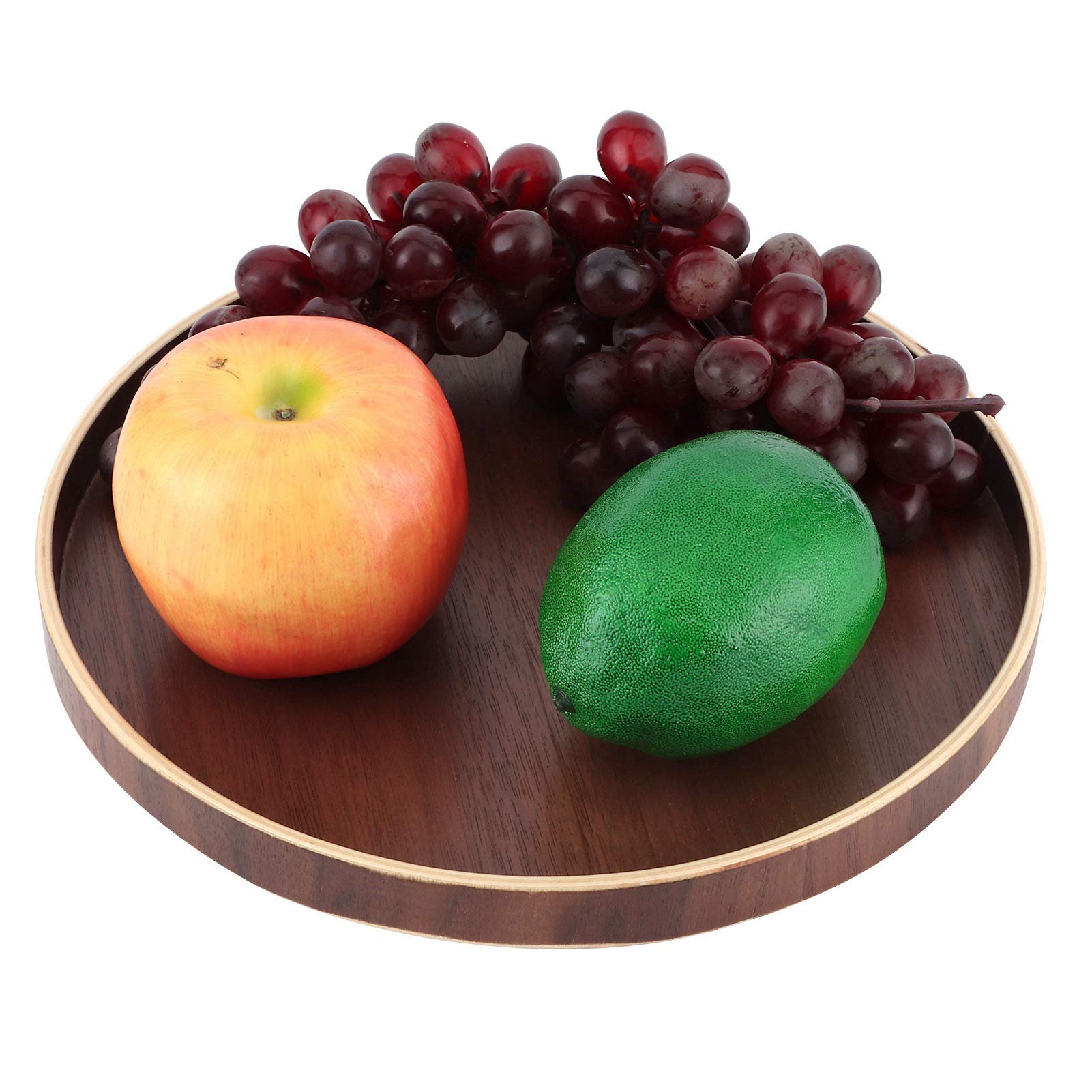 Plateau de service rond en bois de style japonais – 24 cm couleur noyer – Respectueux de l'environnement et sûr pour servir, divertir et décorer la maison