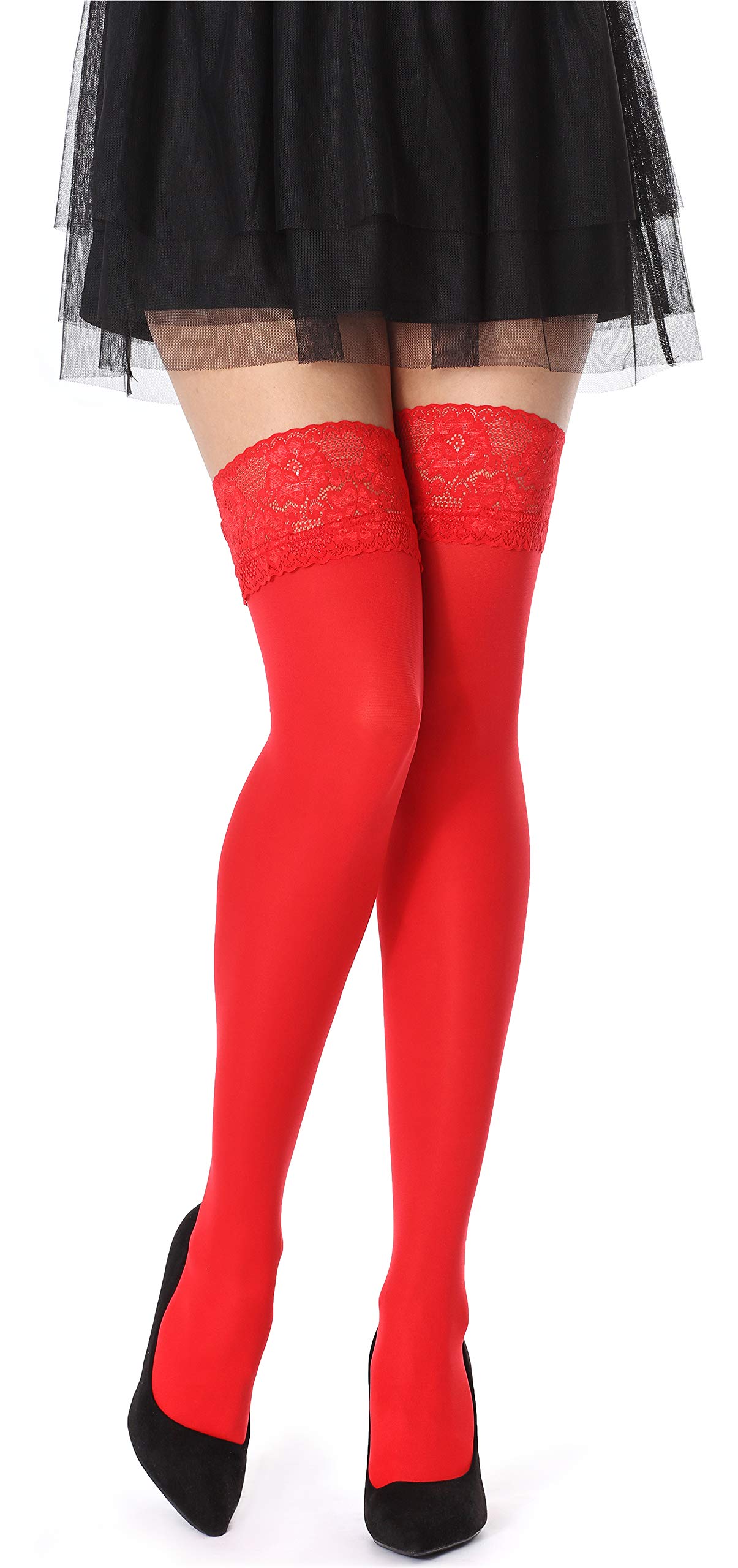 Bellivalini Damen Halterlose Mikrofaser 40 DEN Strümpfe mit Spitze BLVFI1004