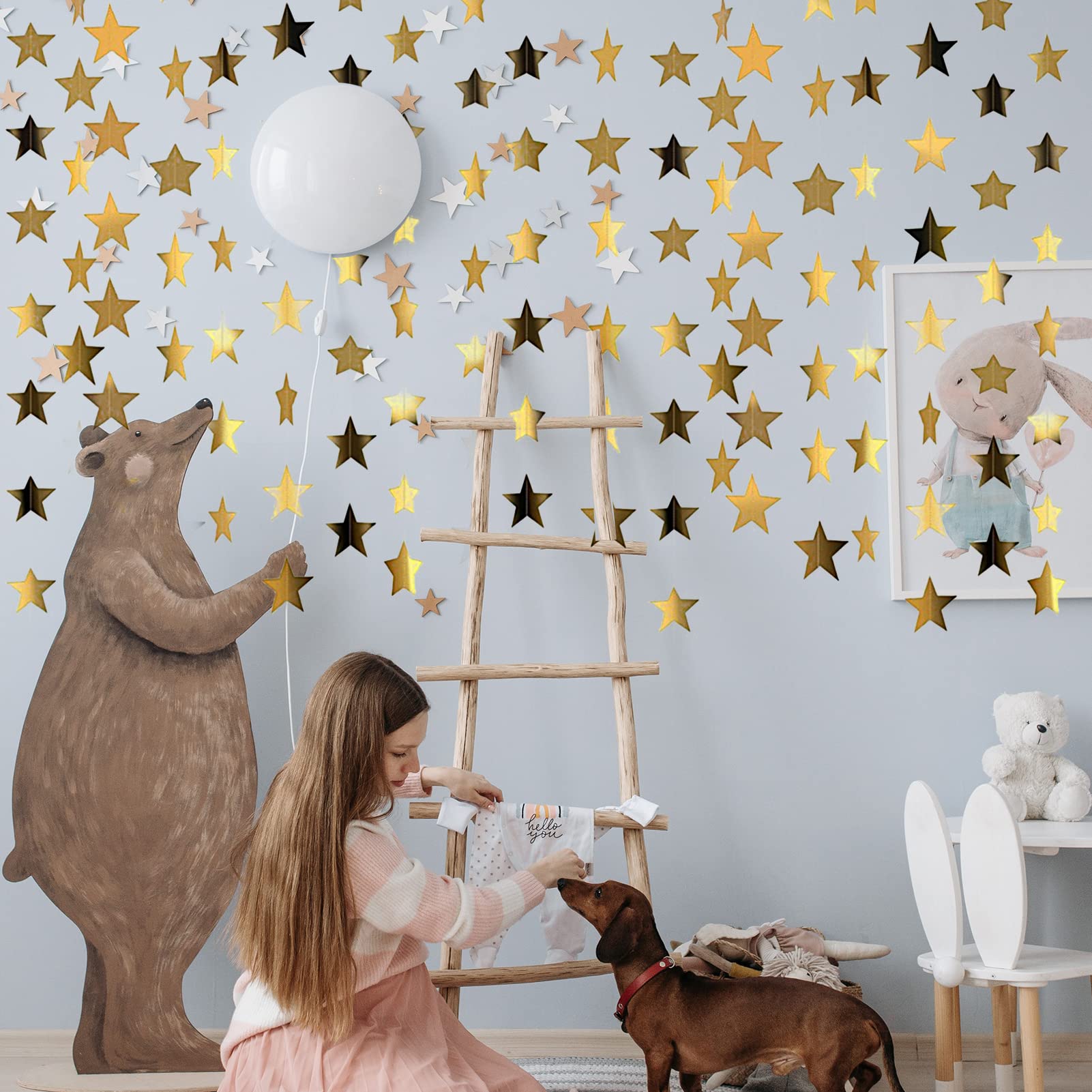 Ghirlanda Di Stelle Riflettenti Oro - 26 Metri Di Decorazione Luminosa Per Feste, Matrimoni E Natale - Kit Stella Glitterata
