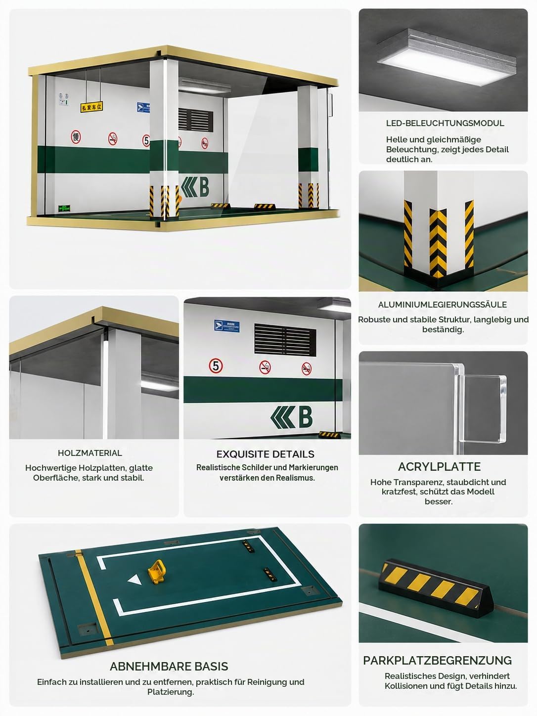 WANLIAN Realistische Garage-Szene Modellauto Display-Box mit LED-Beleuchtung | USB-Vitrine mit LED-Beleuchtung zum Präsentieren von Modellmodellen, Objekten