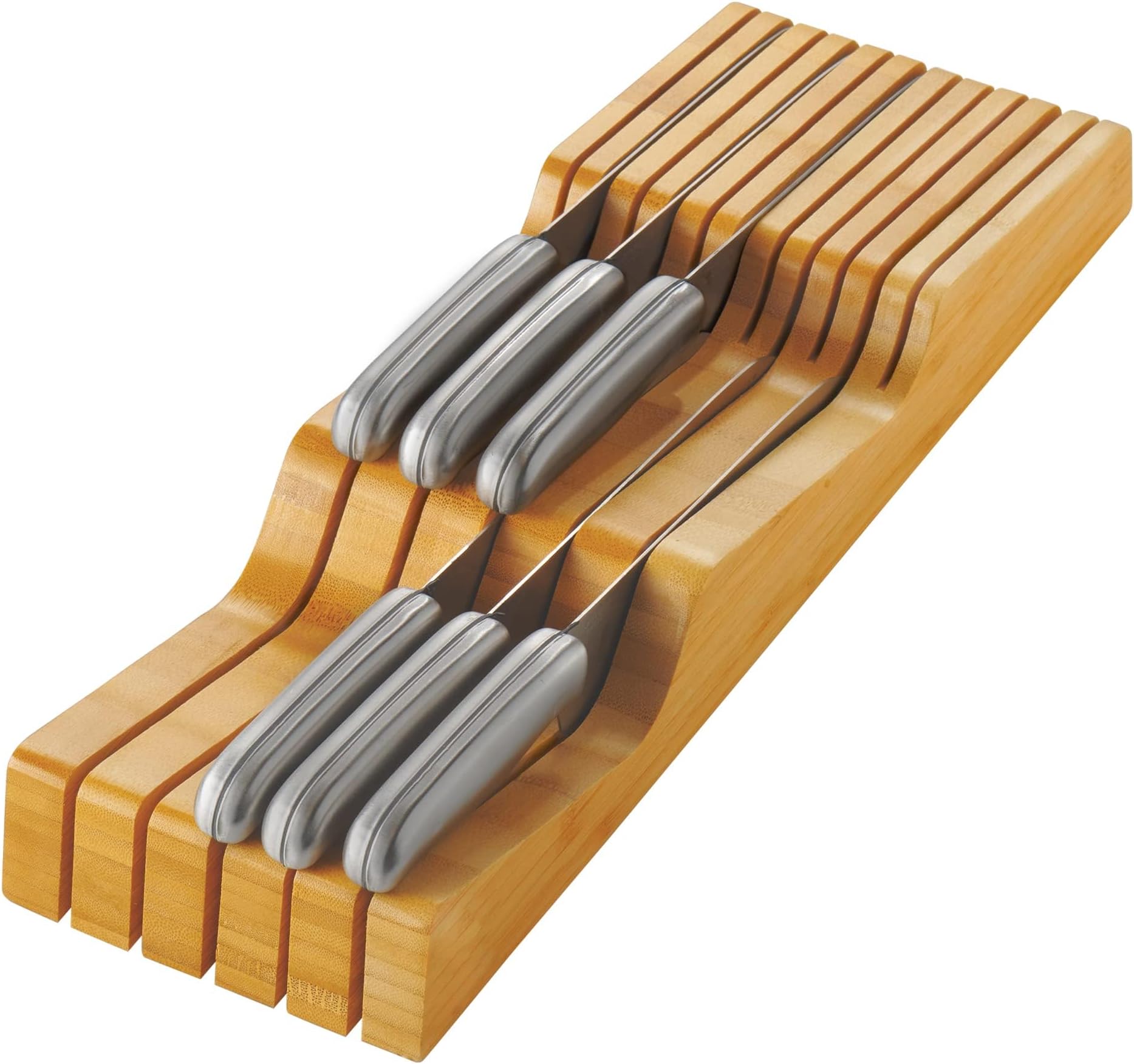 Bambüsi Knife Drawer Organizer 16 Slot In-Drawer Knife Block Holder, Bamboo