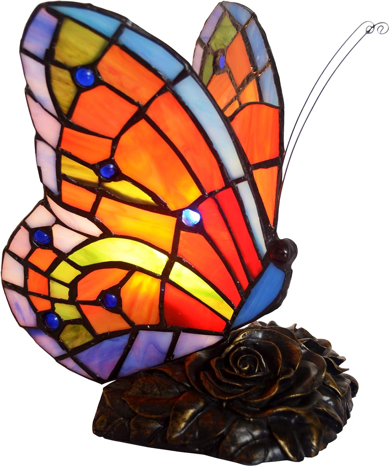 Best Cyber Deals 🔥 HT-Tiffany Night Light 6 Inches (E12x1 Bulb) Stained Glass Butterfly-Shaped Lampshade Resin Base Energy-Saving Lamp Living Room Bedroom Table Lamp Antique Dressing Table Desk Bedside Craft Gift Lamp
