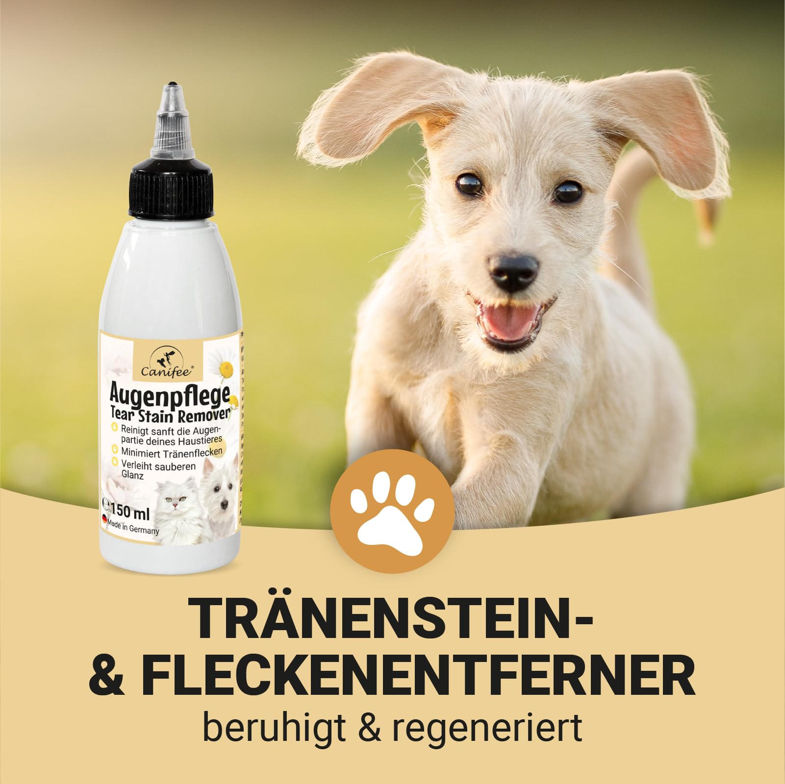 Collyre Chien et Chat Détachant pour Chats et Chiens 150ml, Soins Oculaires pour Chiens et Chats Nettoyant Yeux Chien et Chat Hygiène et Santé du Chien Collyre Antiseptique Yeux