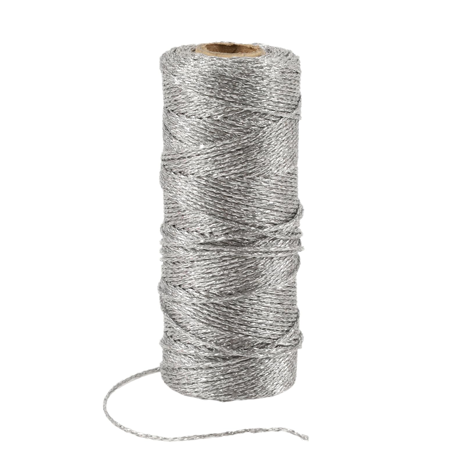 LaRibbons 328 Feet Silver Twine String, Metallic Thread Twine for DIY Crafts, Gift Wrapping, Christmas Decoration, Gardening, Crocheting