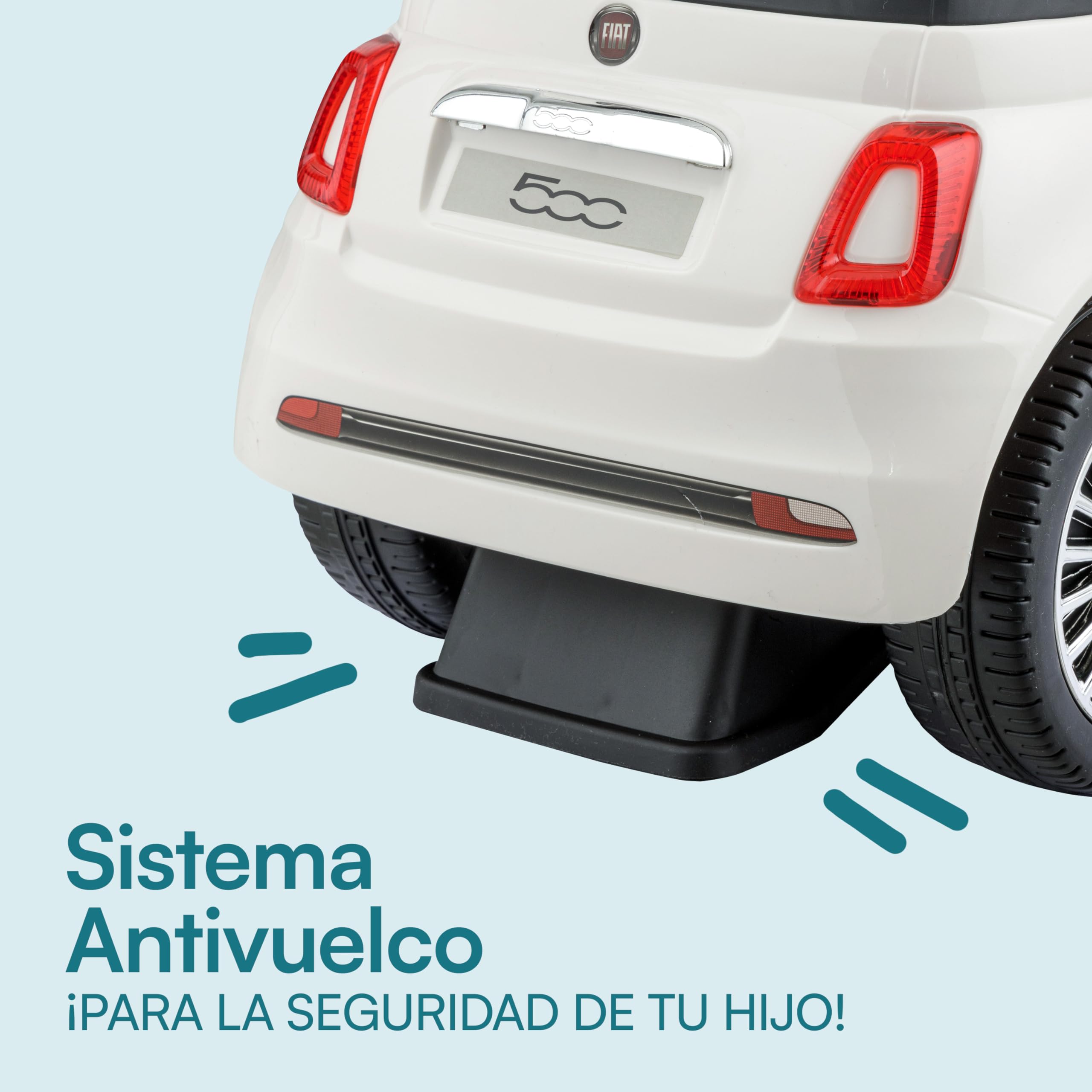 Baroni Toys Fiat 500 Coche de Paseo para Niños de 12 a 36 Meses, Volante con Claxon y Sonidos, Compartimento Portaobjetos y Respaldo, Coche Infantil para Aprender a Andar, Blanco, 28x60x23 cm