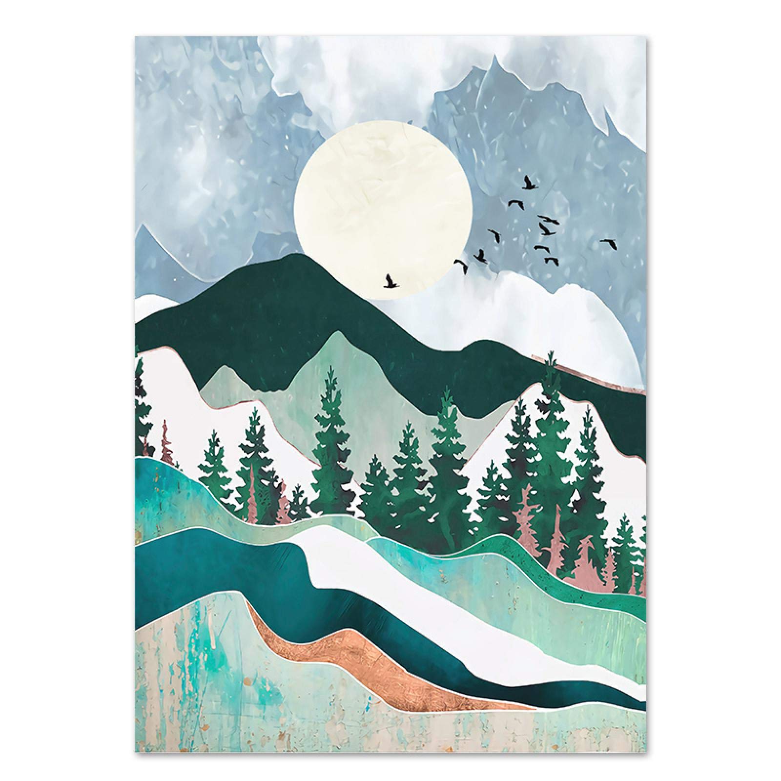 JOSUE 3 PièCes Bohemia Tableau Peinture Sur Toile,paysage De Montagne Abstrait Blanc Vert DéCoration Murale Pour Salon Chambre Maison Bain-60x80cm Encadrée