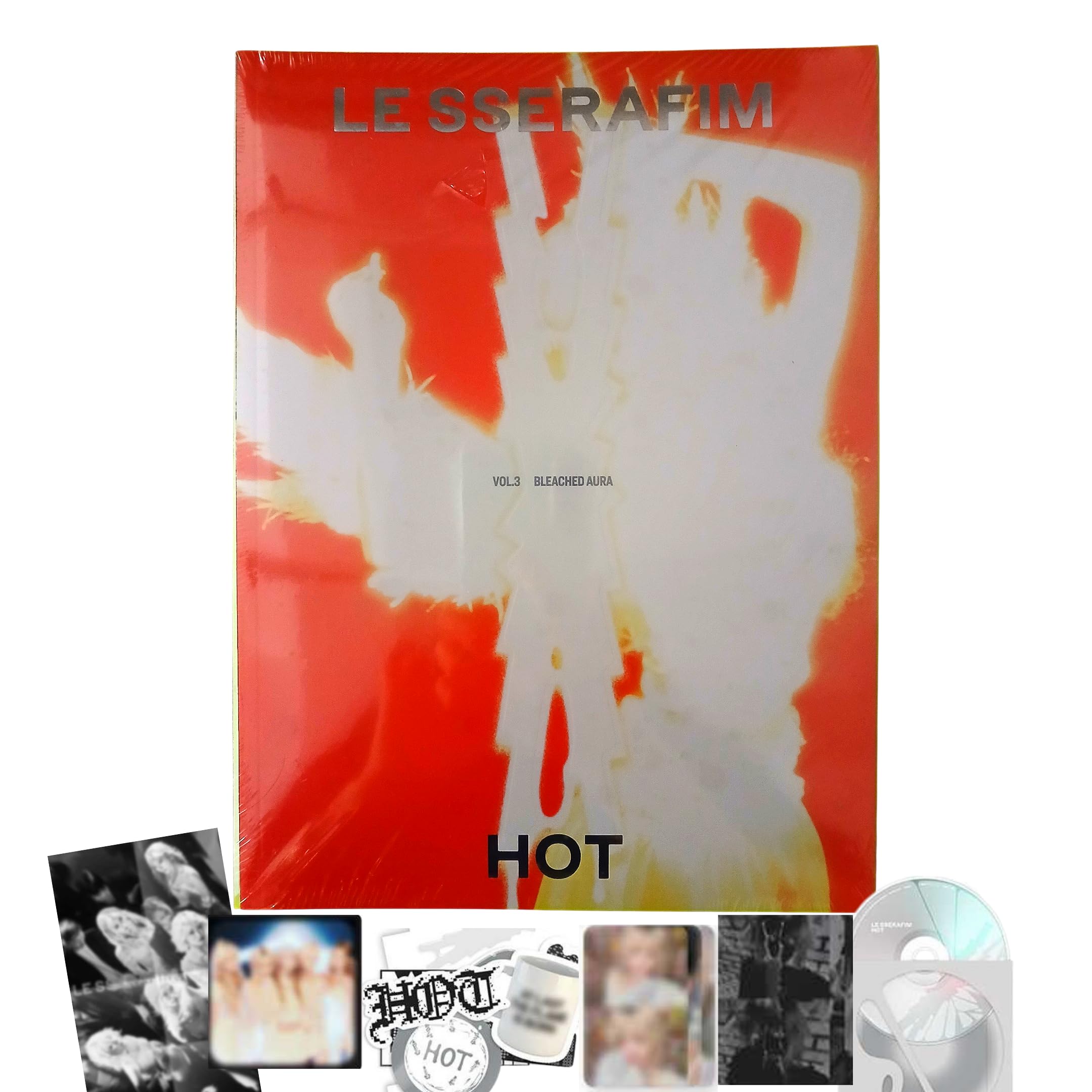 LE SSERAFIM HOT 5th Mini álbum [Vol 3 Bleached AURA Ver.] Folleto + CD + tarjeta fotográfica + postal + póster plegable