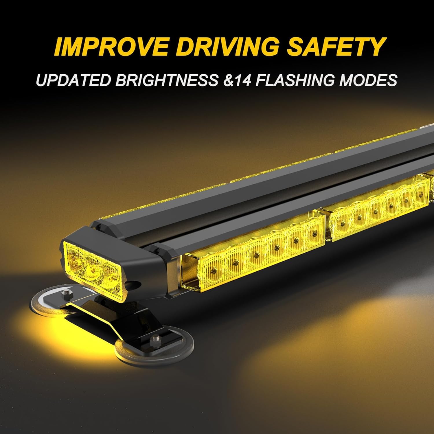 96cm 78LED Barre Lumineuse Clignotante Stroboscopique, 12V/24V Gyrophare LED Véhicule magnétique Avertissement d'Urgence Barre (Ambre)