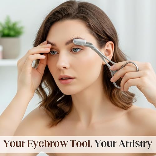 Miniatura 4 de Tijera recortadora de cejas con peine, tijeras de cejas para mujeres, cortador de cejas de precisión de acero inoxidable, herramienta de maquillaje