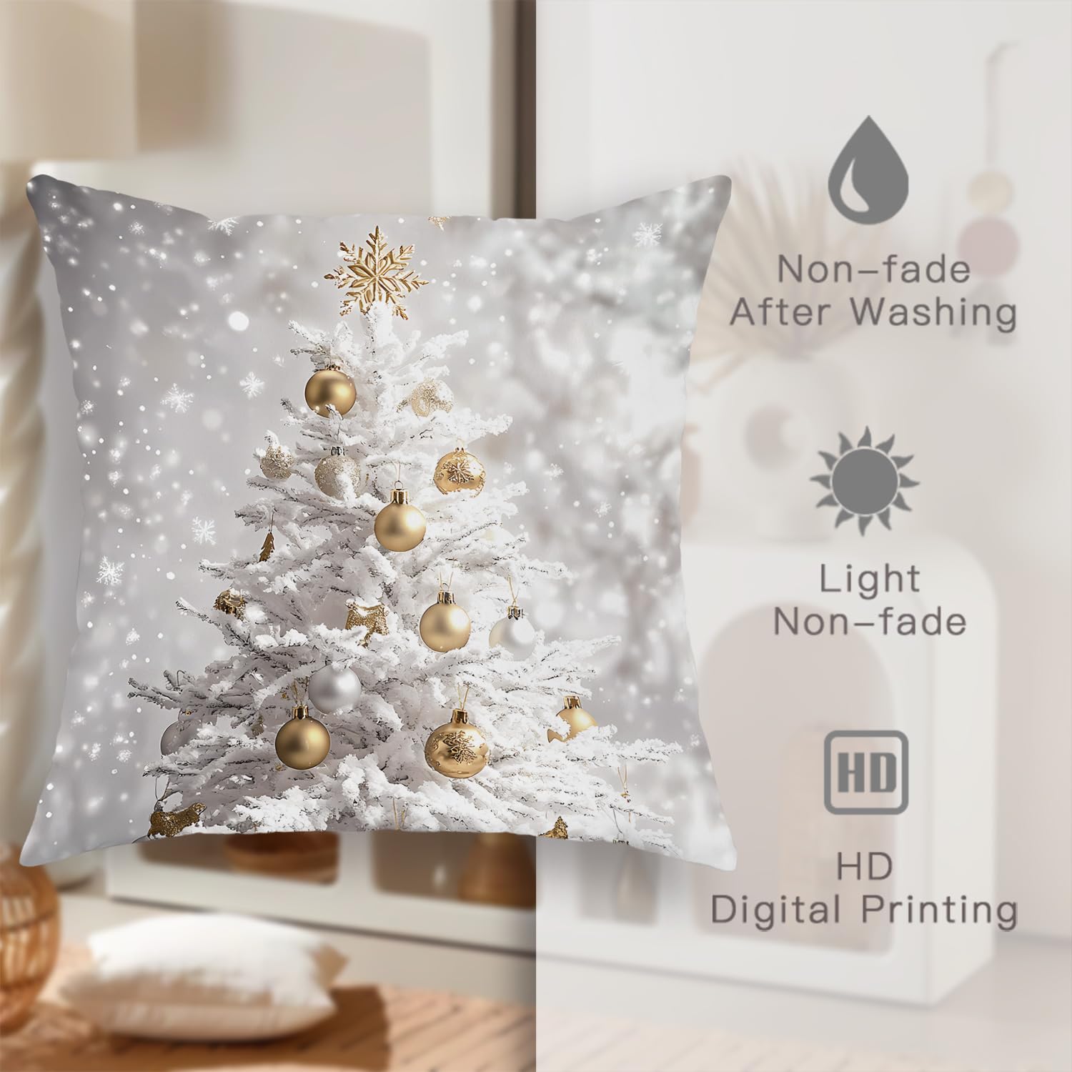 Christmas Decorative Pillow Covers Set Of 4, 18x18 Inch - Gold Series Snowflake Winter Farmhouse Holiday Throw Pillow Covers For Couch, Sofa, Bed - View #9
