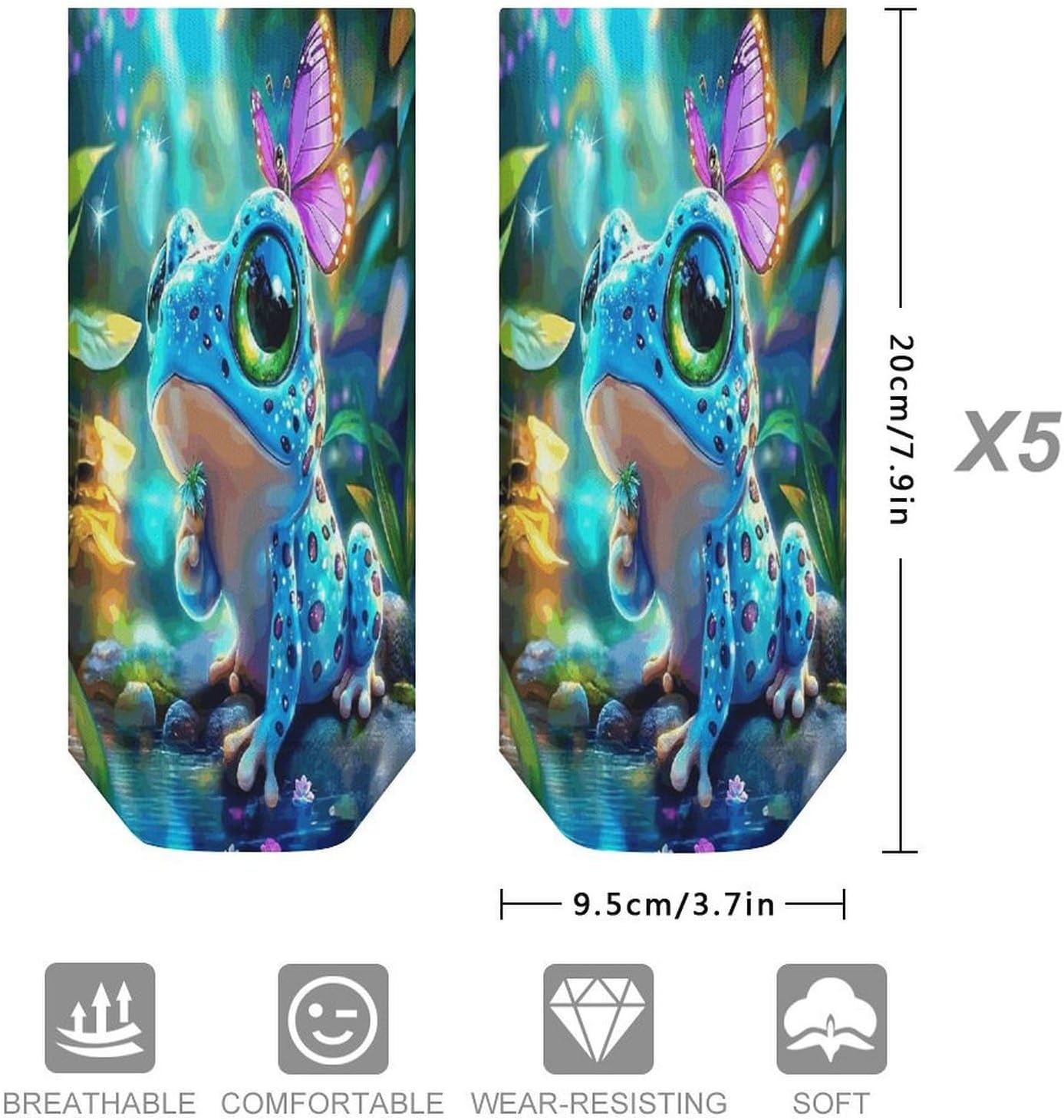 Blue Frog And Butterfly 5Pairs Low Cut Ankle Socks for Women No Show Casual Breathable Athletic Socks for Sport
