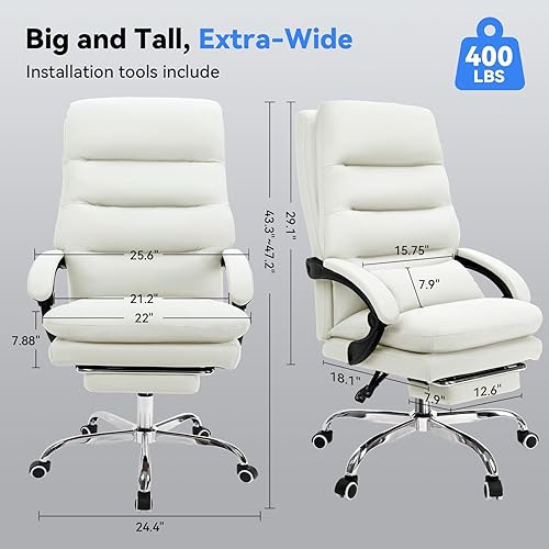 Miniatura 2 de Silla de oficina con reposapiés, silla de escritorio ejecutiva grande y alta de 400 libras con almohada de apoyo lumbar gruesa, respaldo alto, silla