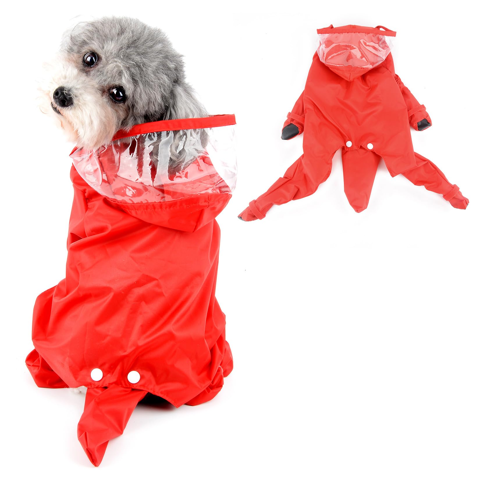 Ranphy Cute Puppy Dog Raincoat Four-Legged Waterproof All-Inclusive with Hat Rain Jacket Small Dogs Solid Pet Poncho Clothes, Red, XL