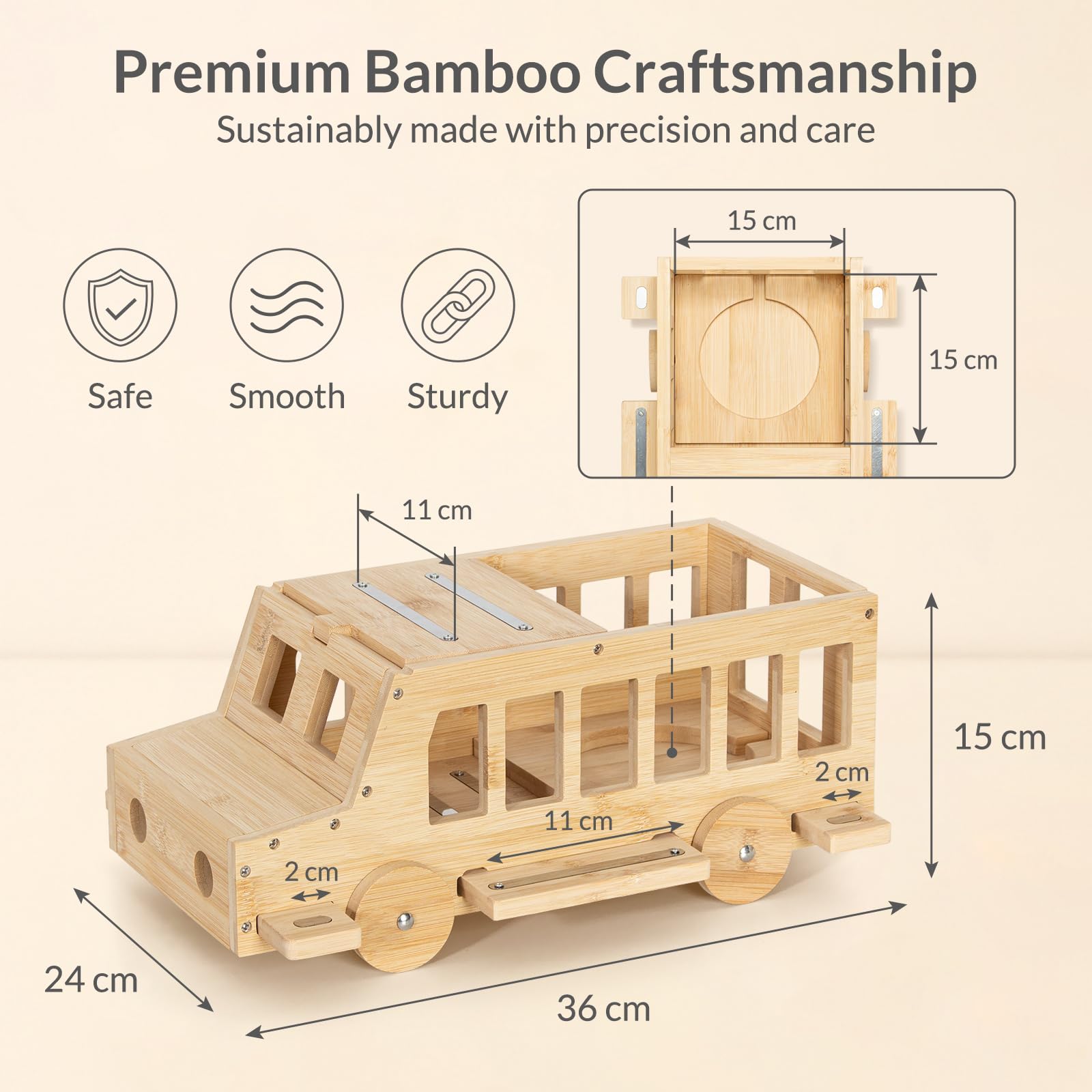 Todeco Étagère Magnétique à Poser, pour Tonies et Toniebox, Bus 3D | 20-30 Tonies, Bande Magnétique Renforcée, Compatible avec Station de Charge, Matériel de Montage Inclus, Bambou Robuste