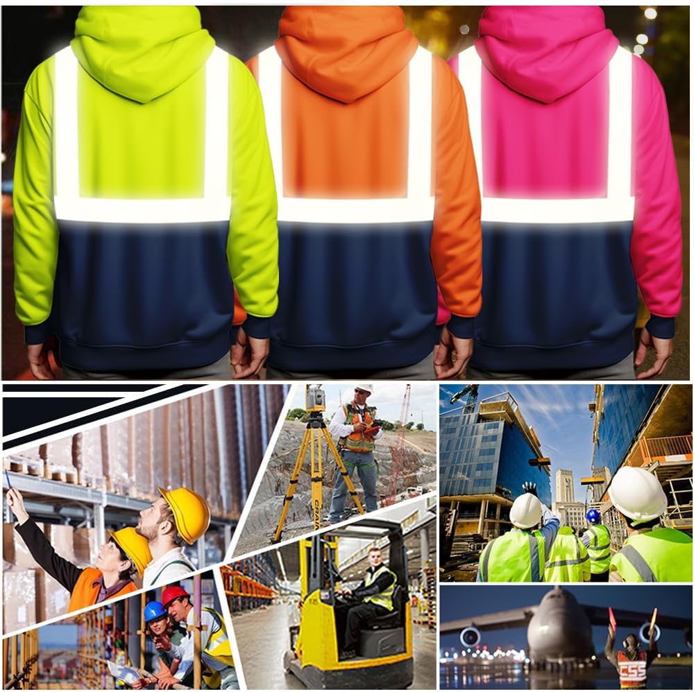 YOWESHOP High Visibility Safety Jacket Hoodie Customize Your Logo Hi-Vis Workwear with Pocket and Zipper - Image 5
