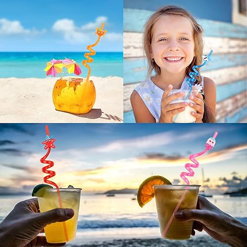 Miniatura 4 de 24 popotes de animales bajo el mar para recuerdos de fiesta en el mar, decoraciones de fiesta temática oceánica, popotes reutilizables de animales