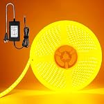 Blanc chaud Flexible LED Strip Light Waterproof avec adaptateur de puissance, 12V 5M | 5050 SMD 300 Led PCB Noir pour la maison,Cuisine,Sous Cabinet,Lumière de décoration de soirée d'étage 16.4Ft
