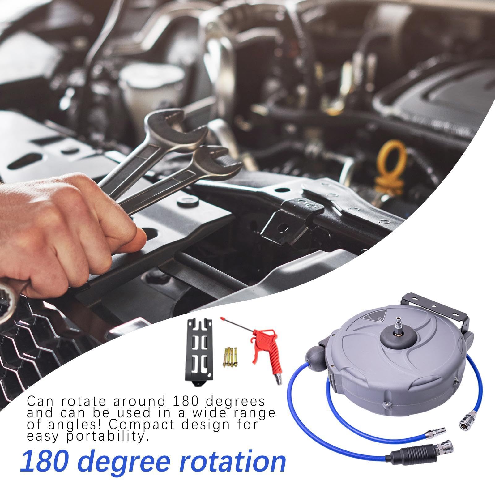 Generic Carrete de manguera de aire retráctil, carrete retráctil automático de 15 metros | Carrete de manguera de aire retráctil para taller de garaje