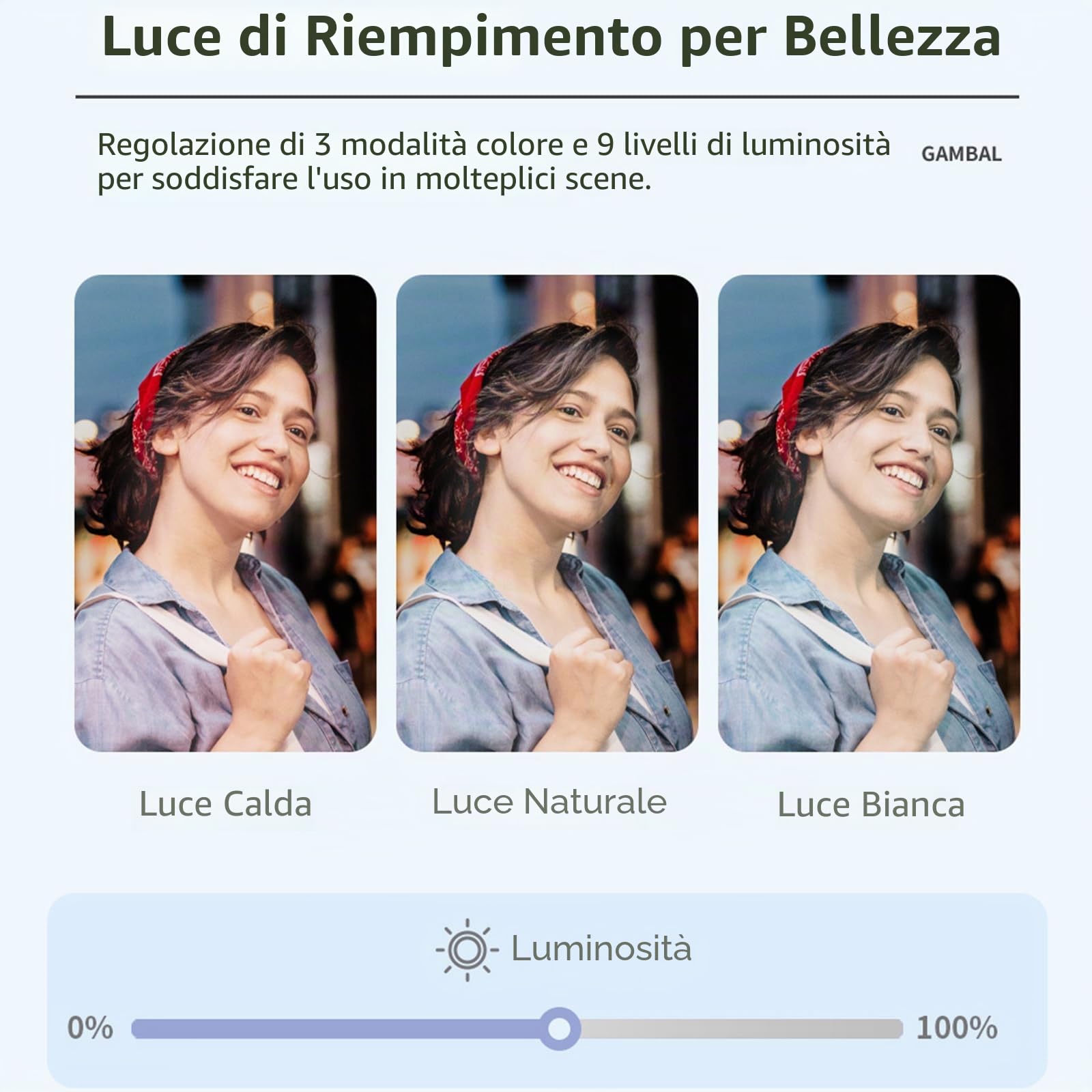 Gimbal Stabilizzatore per Smartphone Rotazione 360° Bastoni Selfie Desktop Treppiede, Luce Riempimento Telecomando Wireless Tracciamento Intelligente Compatibile con Android iPhone