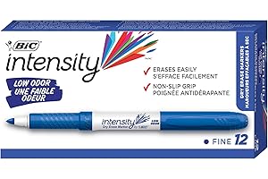 BIC Intensity Low Odor Dry Erase Markers, Fine Point, Blue, 12-Pack