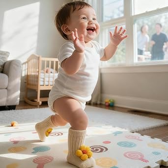 Baby Girl Socks Cute Flower Non-Slip Baby Socks with Grips Crew Sock for Newborn Babies Girls Infants Toddler