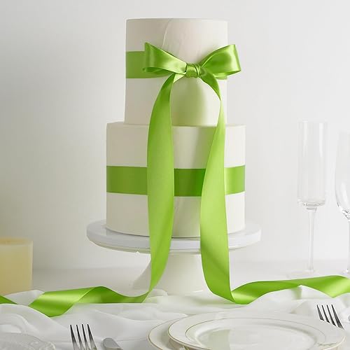 Miniatura 6 de MEEDEE Cinta de satén lima de 1-12 pulgadas, cinta de satén de doble cara por 50 yardas, cinta verde lima para árbol de Navidad, coronas,