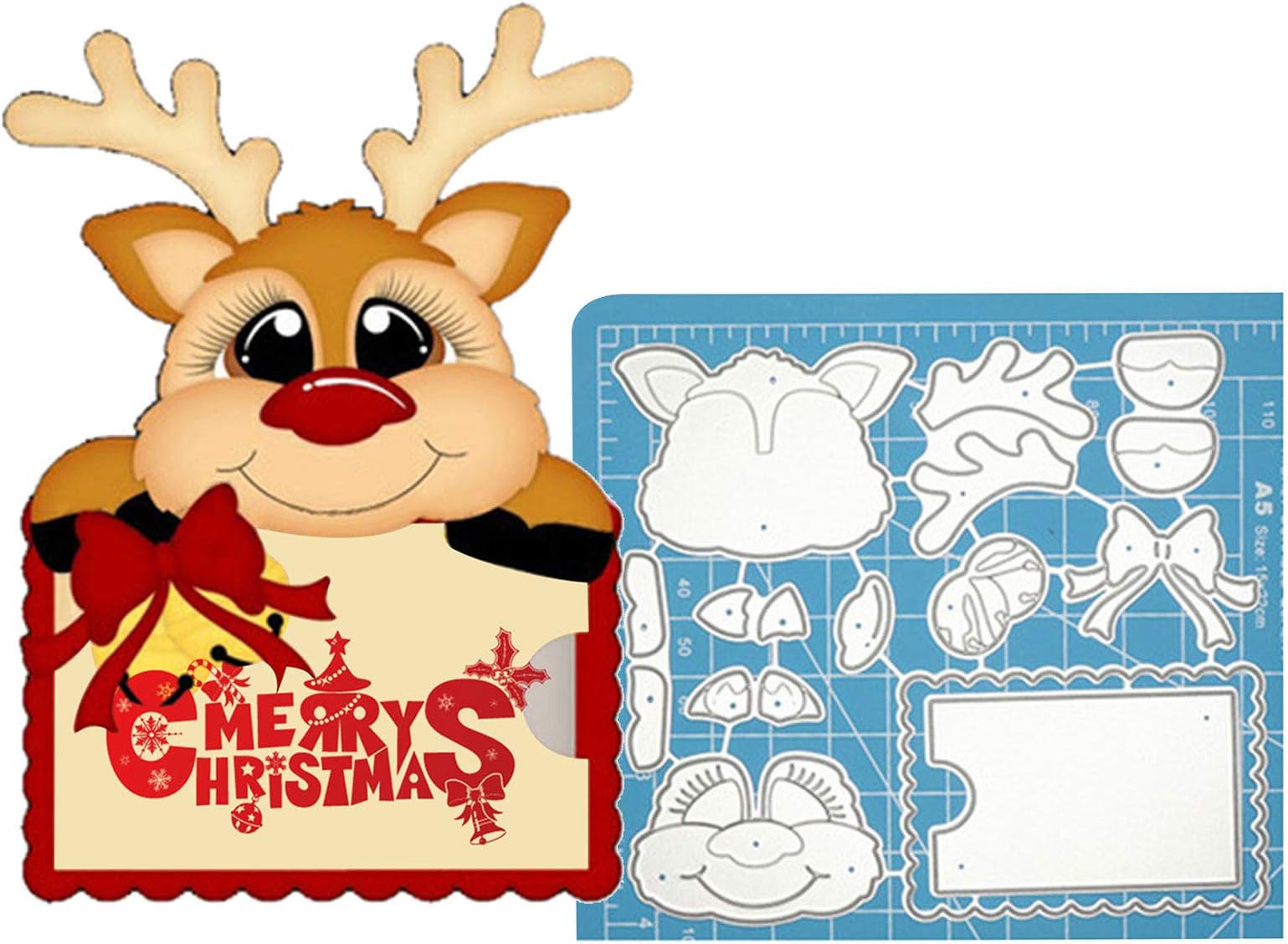 Christmas Card Making Supplies, Xmas Elk Cutting Dies Kid Gift DIY Scrapbook Emboss Tool Paper Card Craft Mold - Silver