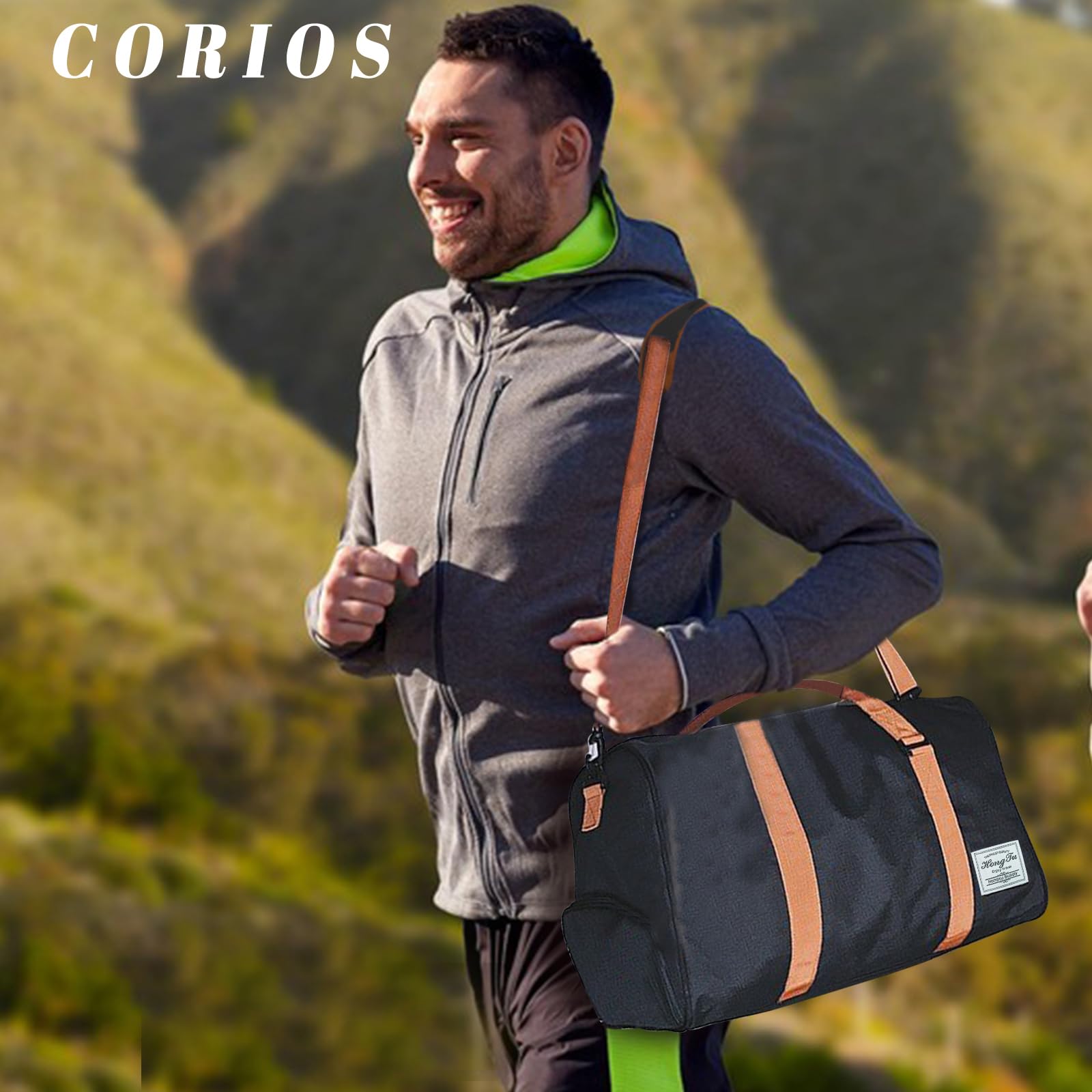 CORIOS Oxford Sac de Voyage Hommes/Femmes - Grande Capacité Weekend à Bandoulière avec Compartiment à Chaussures pour Sport, Fitness, Gym, Travail, Camping - Noir