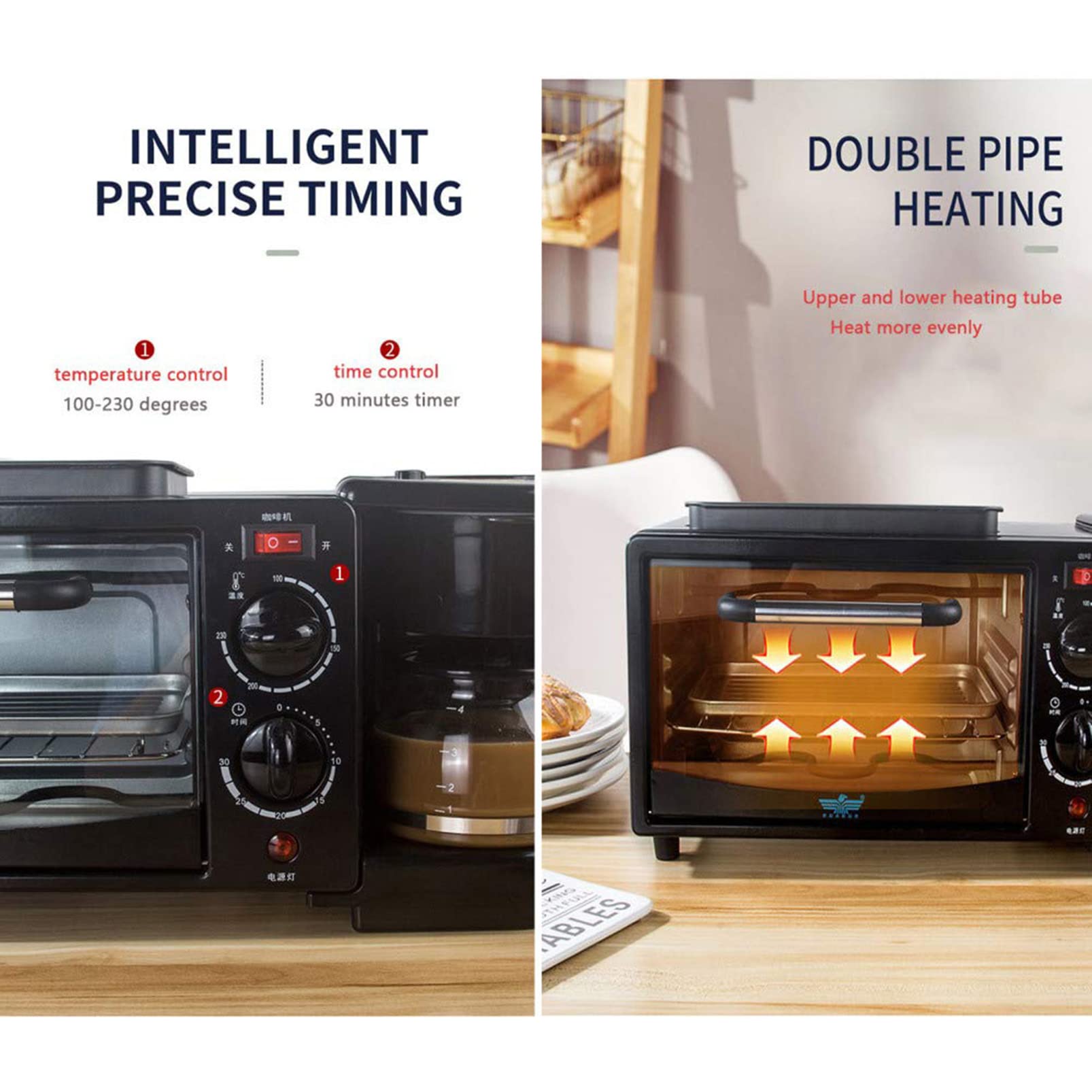Estación de Desayuno Máquina de Desayuno pequeña Máquina de sándwich a la Parrilla eléctrica Multifuncional Sartén Mini Horno Cafetera Adecuada for electrodomésticos de Cocina