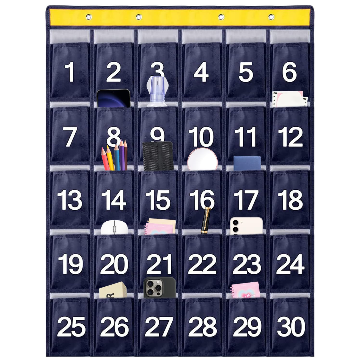 Tissting Tableau de Poche Numéroté de Salle de Classe à 30 Poches, Pochettes pour Téléphone Portable, Organisateur de Tableaux, Porte Suspendue et Sac de Rangement Mural