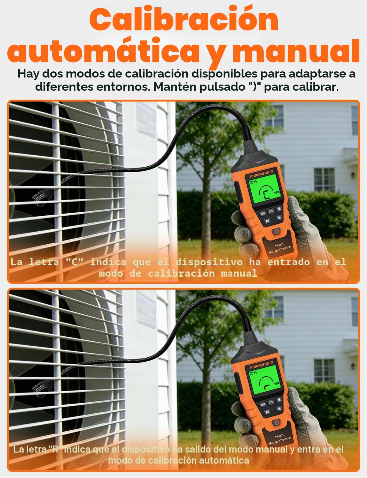 HLD01 Detector de HVAC Refrigerado – Comprobador de Gas Halógeno y Aire Acondicionado, USB-C y Autocalibración – Ideal en Coche, Cámara Frigorífica y Climatización Central