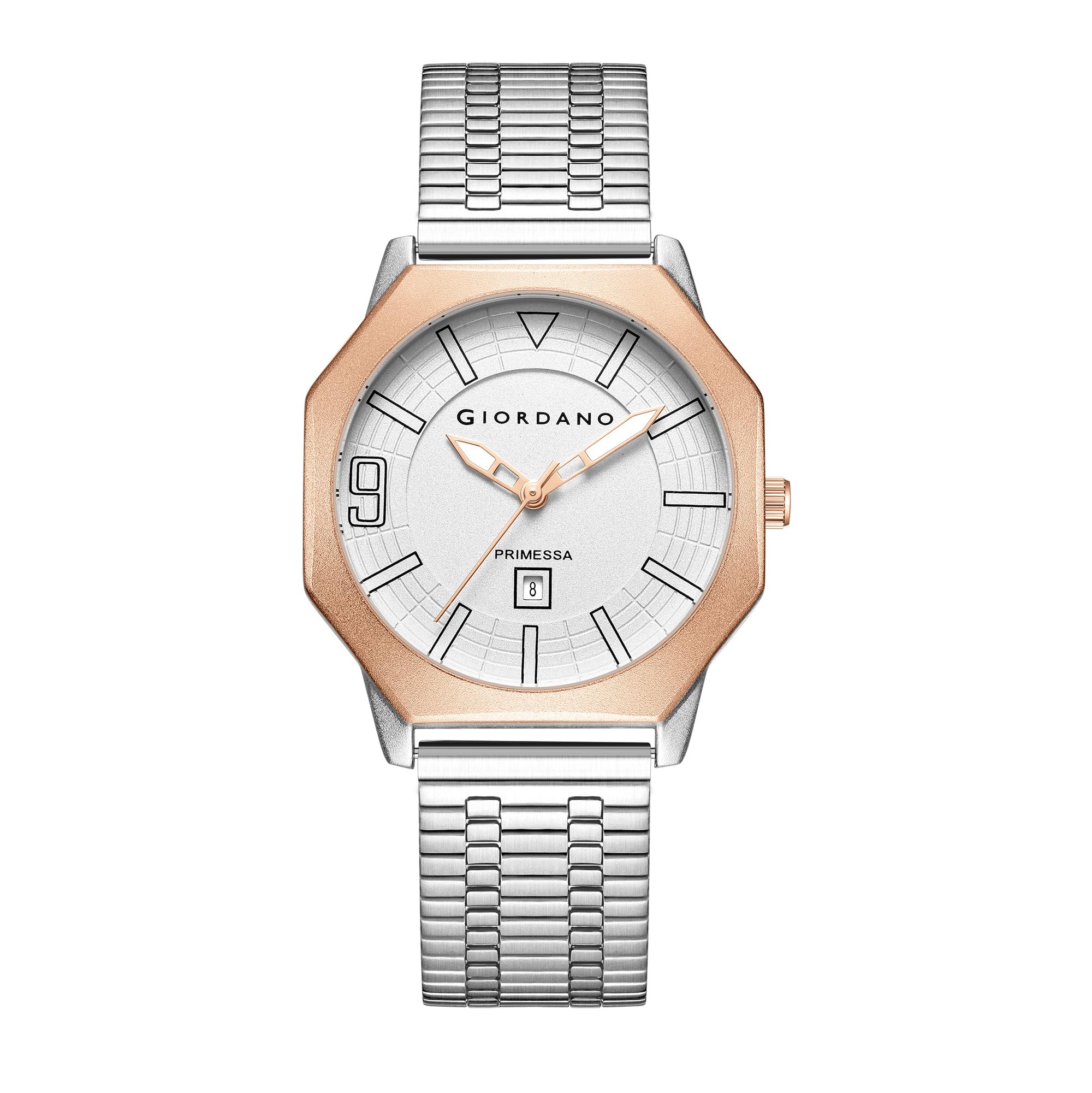 giordano Primessa Analog Quartz Watch for Women with Textured Round Dial, Hour Markers, Date Display, Water Resistant and Stainless Steel Strap - GZ-60181-picture-17