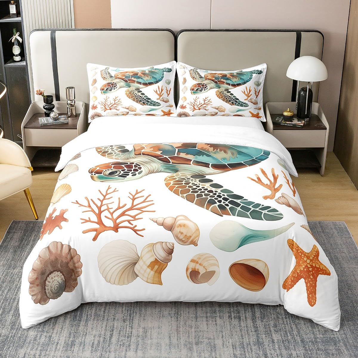 Parure de lit 240 x 260 motif tortue Homewish en pur coton haut de gamme