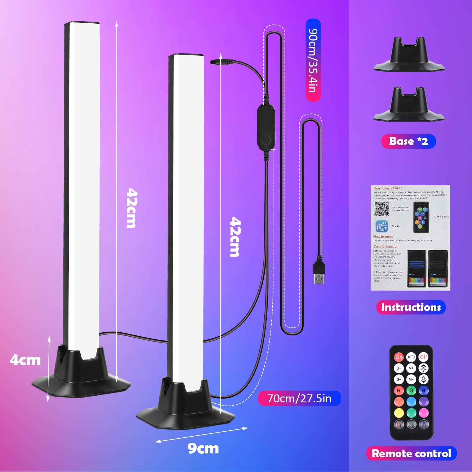 Lampe LED RGBIC Pour TV/Gaming - Barre Lumineuse 42 Cm, Contrôle App, Modes Musique Et Scène - Ambiance Lumineuse Pour Salon, Chambre