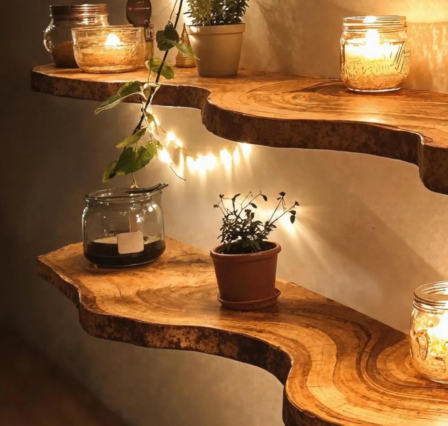 Live Edge Floating Wall Shelf, Rustic Wood, Natural Wavy Design, Boho Home Decor (2, Natural, 28" W X 8" D X 1.5")