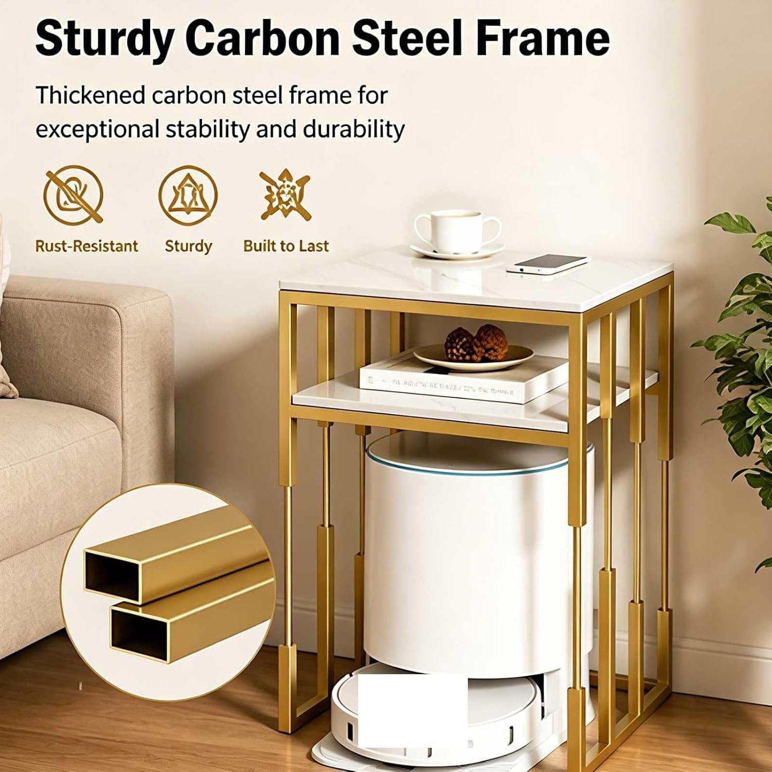 Gabinete de Soporte de vacío for Robot de Metal, Estante de Almacenamiento for vacío de Robot con Almacenamiento de Doble Nivel, Mesa Auxiliar(Gray,50cm)