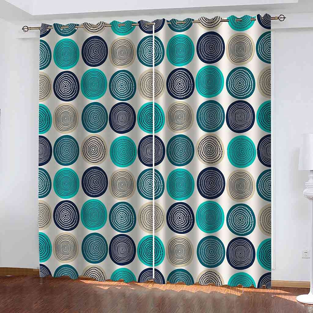 Rideau chambre occultant bleu 200x160 cm avec oeillets imprimé rond 3D