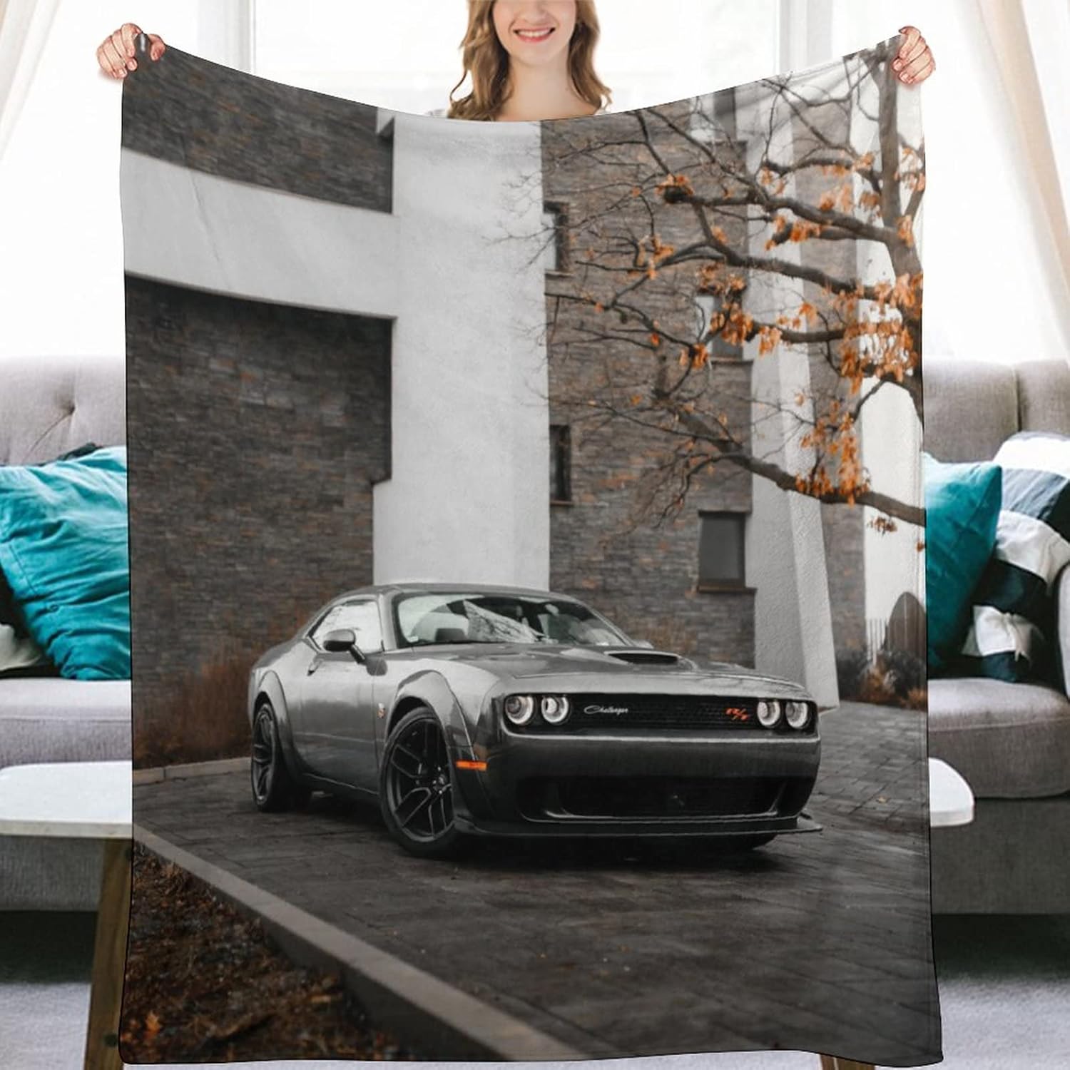 Car Vehicle Muscle Car City Building Flower Hellcat Nature Artwork Grey Blanket Super Soft Flannel Lightweight Cooling Blankets for Boys and Girls Flannel Soft Bedding 60"*80"（150 * 200cm