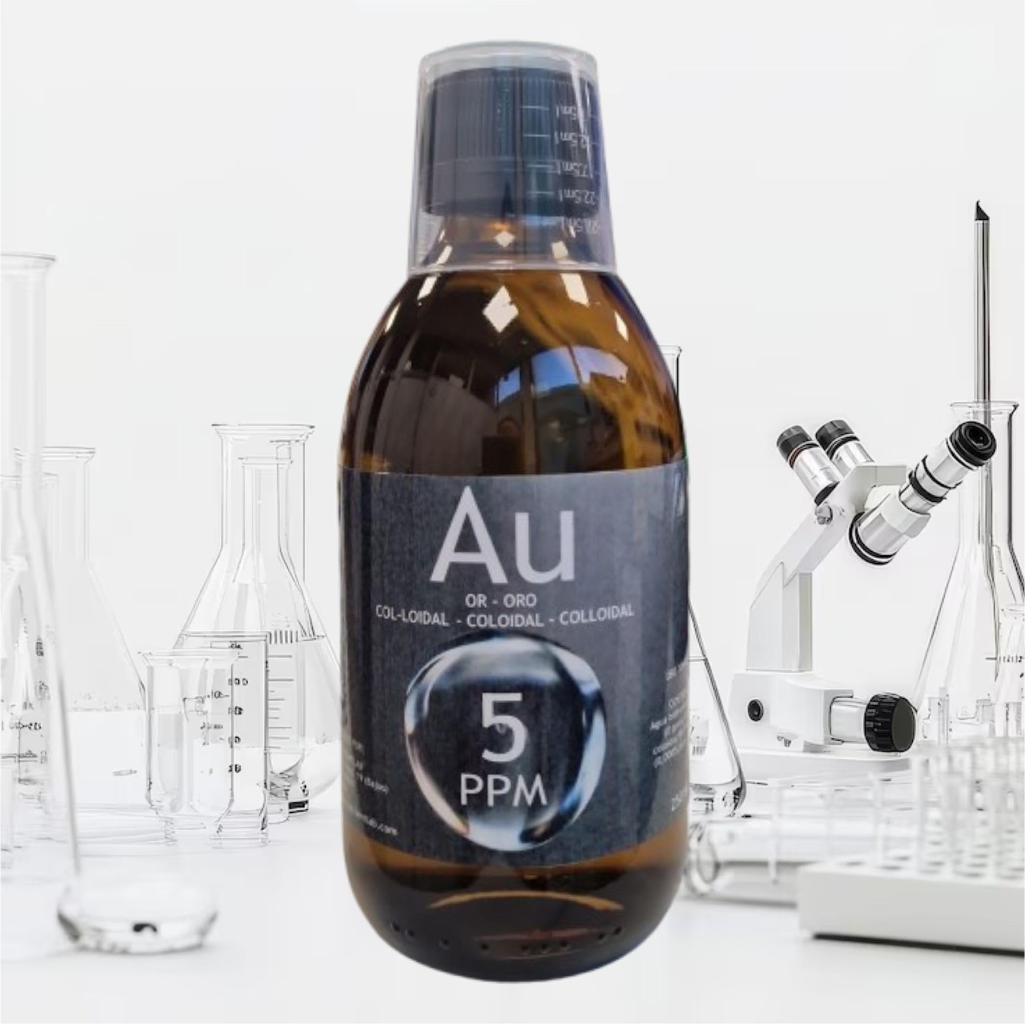 Oro coloidal artesanal 5 ppm, 500 ml. Con certificado de autenticidad. ESNUTRIENTLAB. 99,99% de pureza 24K.
