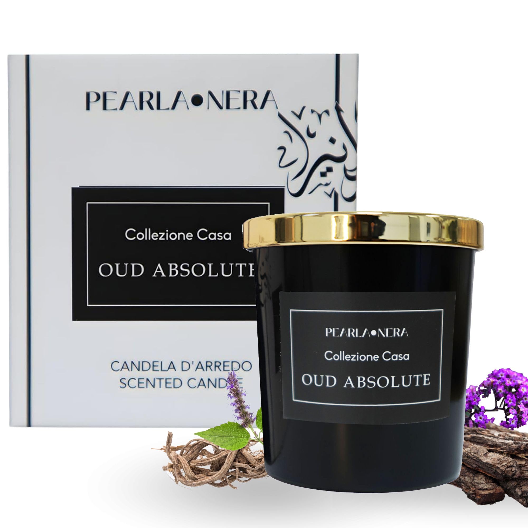 Oud Absolute Scented Soy Candle by Pearla Nera Lasting Fragrance, Relaxing Aromatherapy Candle- Stress Relief Amber Jar, Woody, Amber, and Musk - Scented Candle Infused with Essential Oils