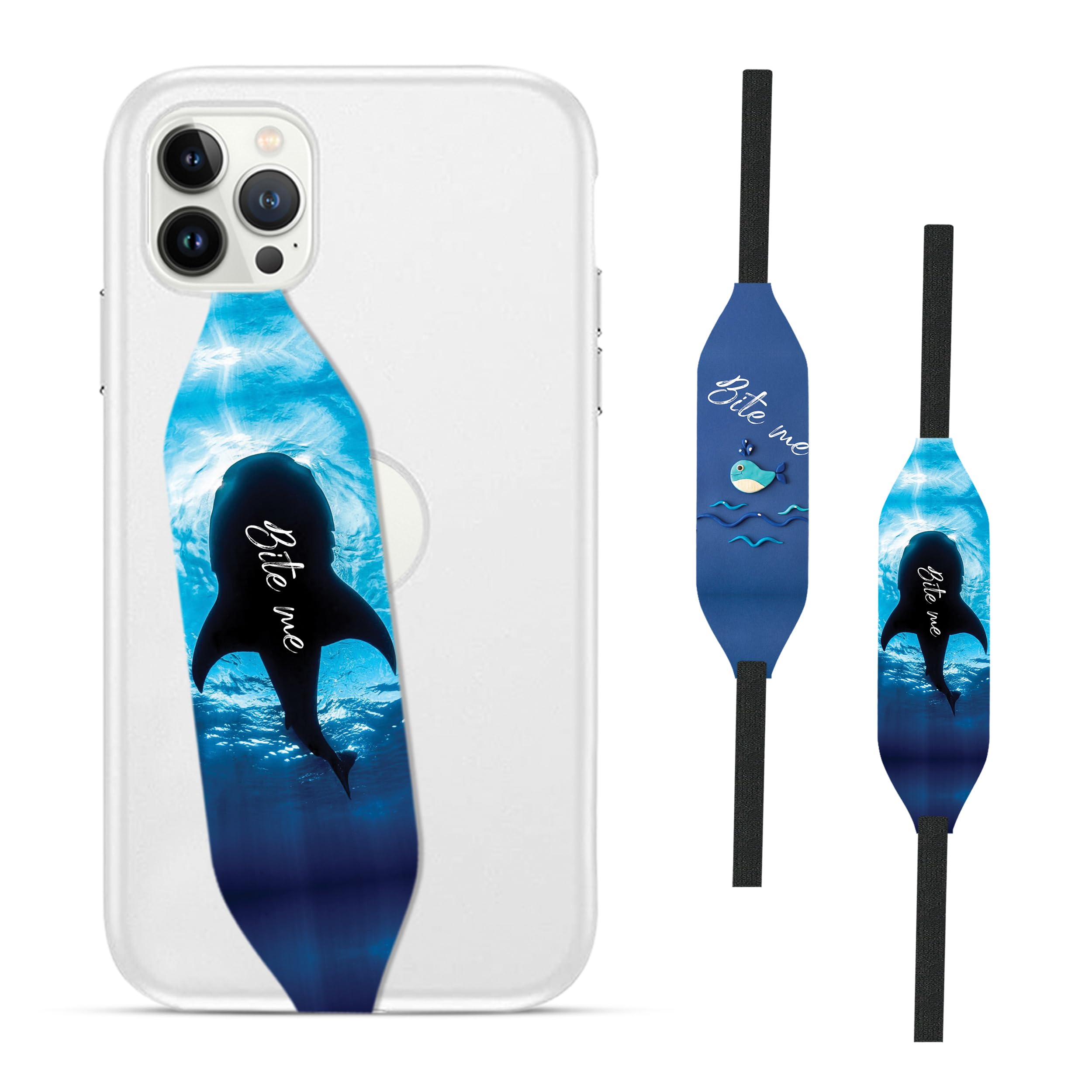 Customizable Universal Phone Grip Strap |Pack of 2| Reversible Phone Hand Strap for Phone Cases As Phone Loop Holder |Secure Handling by Comfortable Phone Strap - Shark Bites