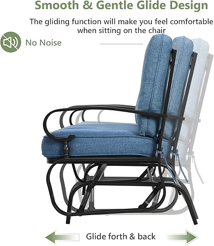 Miniatura 5 de Banco de columpio para exteriores para 2 personas, azul, marco de acero, tela de olefina, cojines de espuma