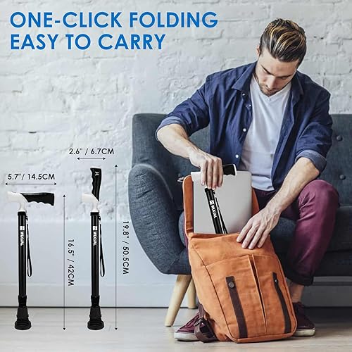 Miniatura 3 de Bastón para personas mayores y adultos, plegable, ajustable, plegable para hombres y mujeres, 2 puntas antideslizantes reemplazables para todo