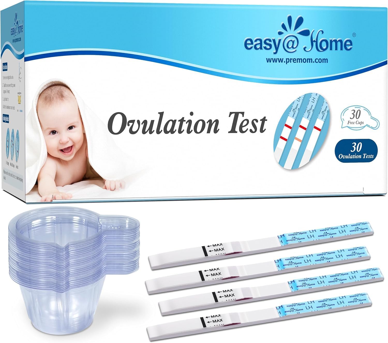 Ovulation Test Strips: Ovulation Strips for Women, Powered by Premom Ovulation Tracker App | 30 LH with 30 Urine Cups, Ovulation Test Kit