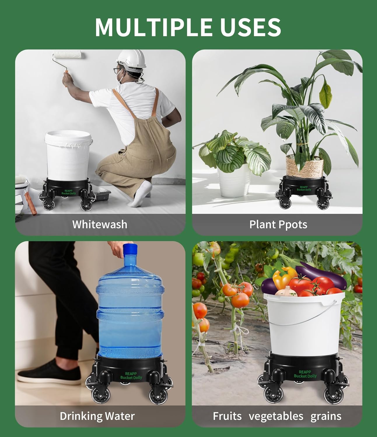 Bucket Dolly with Wheels,Heavy-Duty 360°Rolling Car Wash Bucket Dolly with 5 Wheels and 2 Locking Casters Compatible with 4, 5 and 6 Gallon Buckets (Black, 3''Casters Roller Wheels)