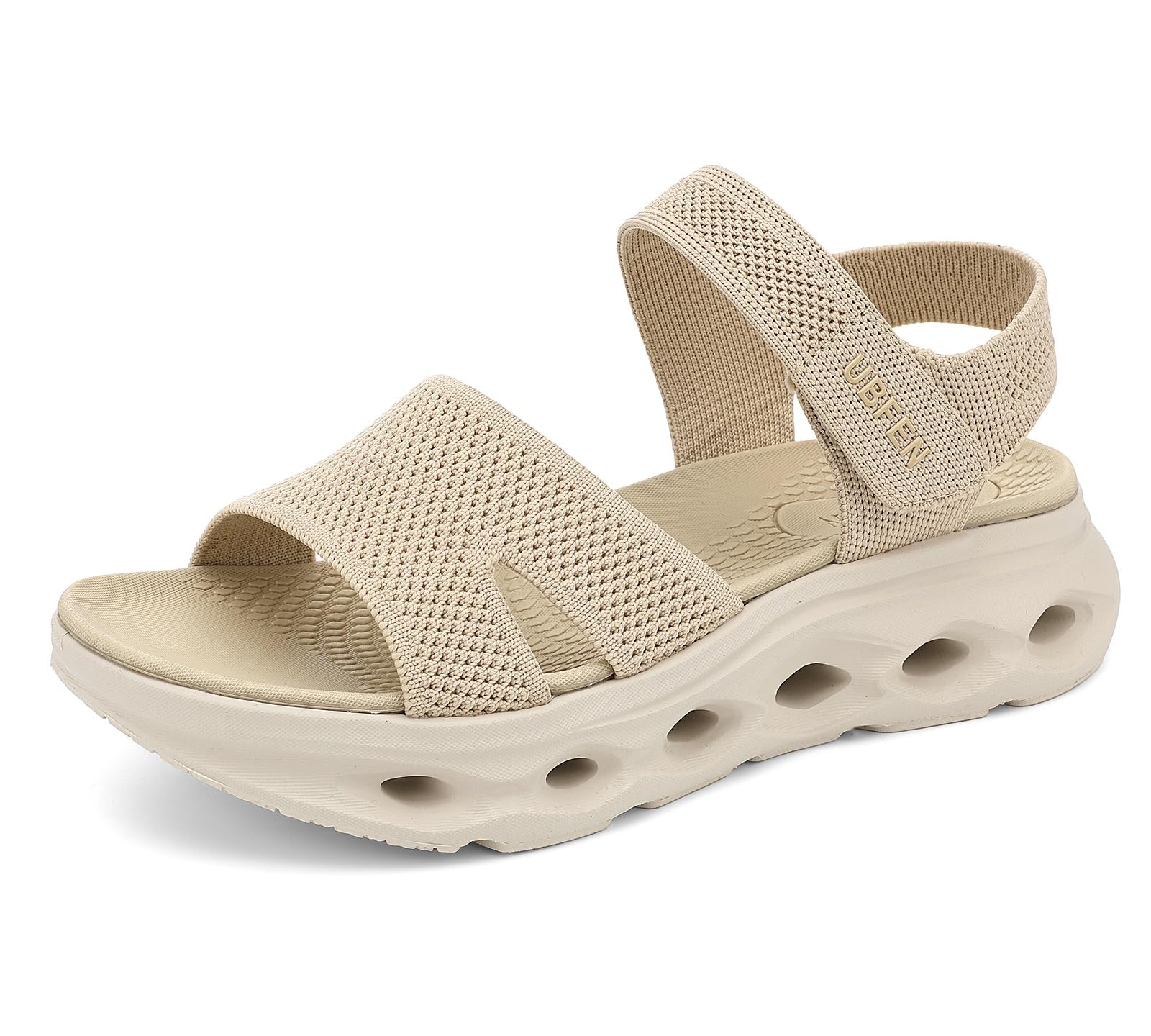 UBFEN Womens Walking Hiking Sandals Comfortable Arch Support Non Slip Adjustable Straps Cushioned Footbed Platform Sport Water Sandals Summer 10.5 B Beige