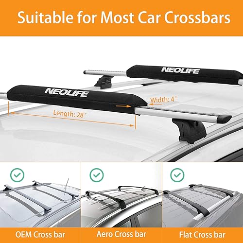 Miniatura 3 de WONITAGO Soft Roof Rack Pads with Two 15 Ft Tie Down Straps for Surfboard, SUP Paddleboard, Snowboard, 2834inch (Pair) BlueBlack
