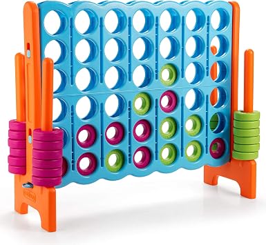 COSTWAY Jumbo 4-to-Score Giant Game Set, 4 in A Row for Kids and Adults | 3.5FT Tall Indoor, Outdoor Set with 42 Jumbo Rings & Quick-Release Slider, Ideal for Holiday Party, Family, Baby Blue