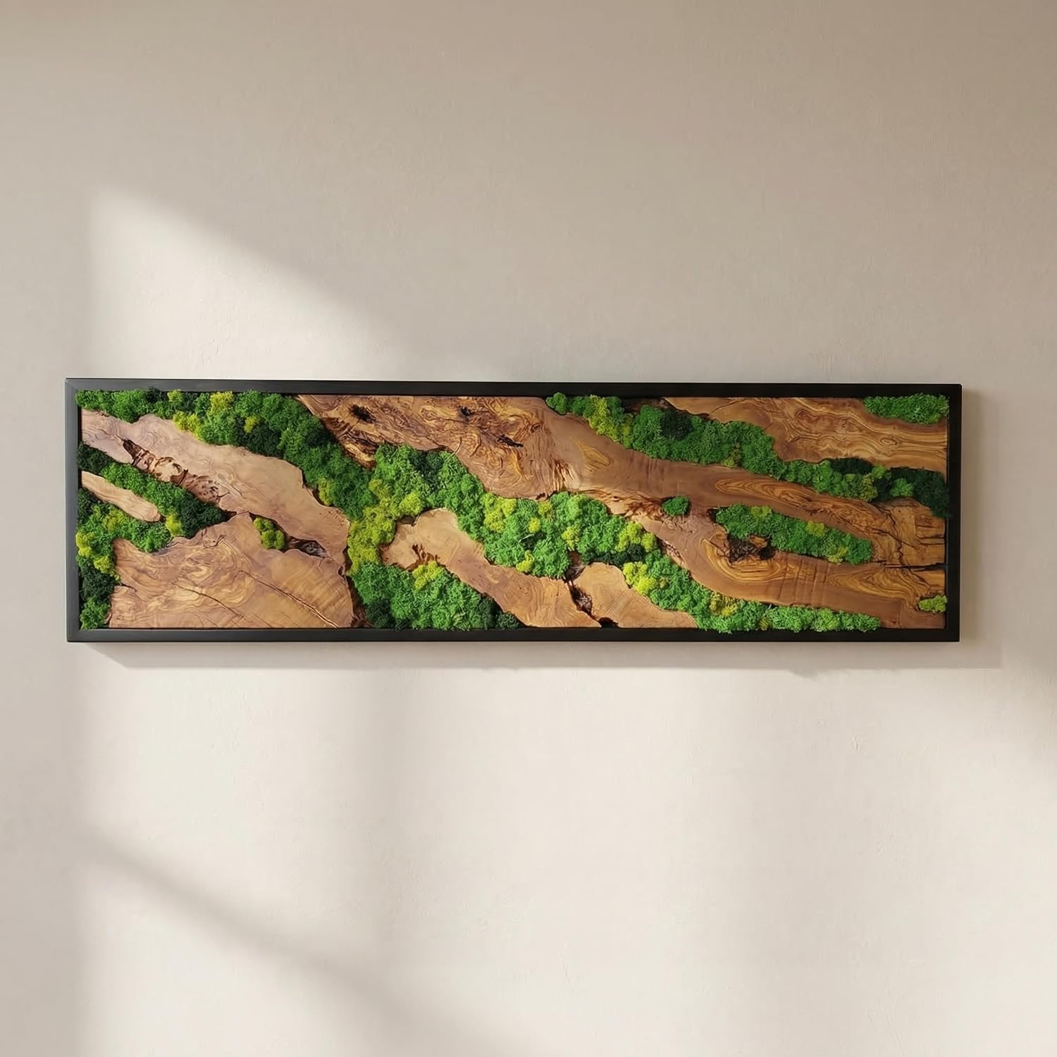 MIODUO DECOR Moss Wall Art Wood Framed Greenery Panel 14x43 Inch Rectangle Preserved Reindeer Plant Living Room Vertical Garden Botanical Board Accent