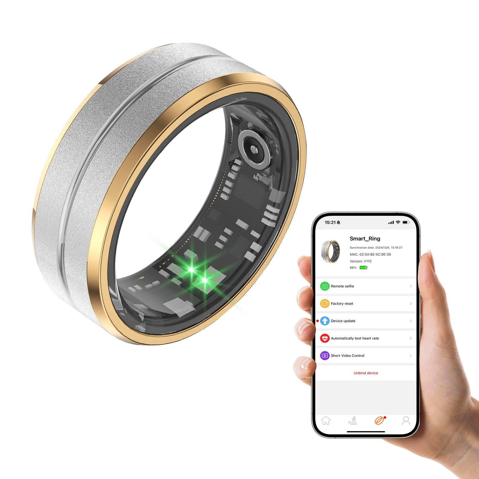 MERNEUO Smart Ring, Fitness and Health Tracker Ring with Calories/Heart Rate/Blood Oxygen/Sleep Monitoring, IP68 Waterproof Sleep Tracker Ring(Silver with Side Gold, #8)